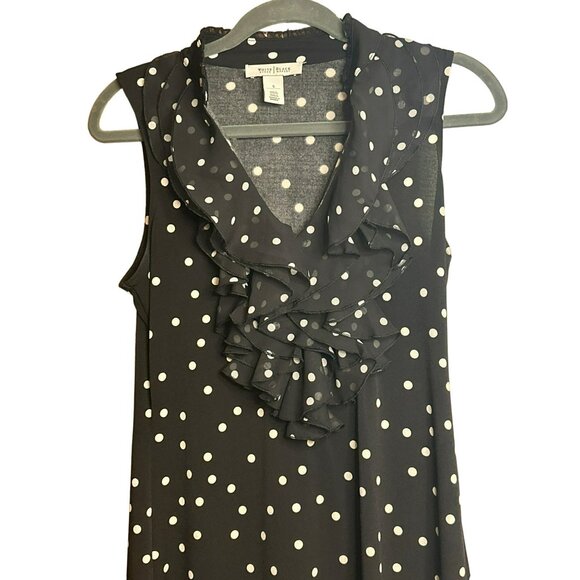 WHBM White House Black Market Polka Dot Ruffle Neck Chic Dress – Size Small - Picture 5 of 6